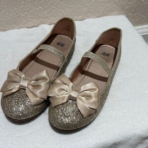 H&M Shimmering Gold Flats with Satin Bow